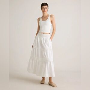 NWT Quince 100% Organic Cotton Poplin Tiered Maxi Skirt in White Size Small